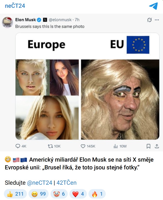 Musk: Brusel říká, že toto jsou stejné fotky.
