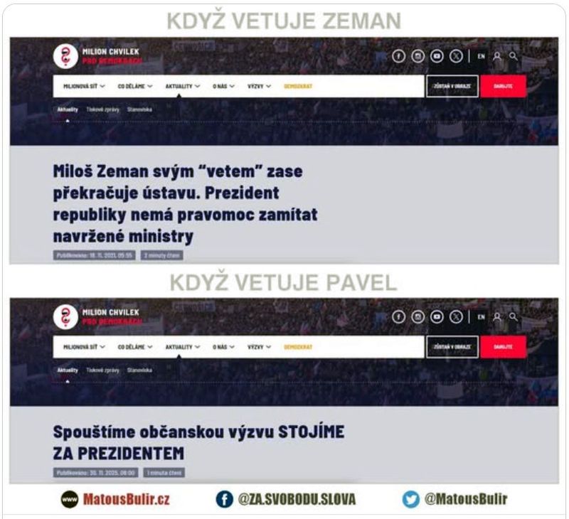 kdyz vetuje Zeman a kdyz vetuje Pavel